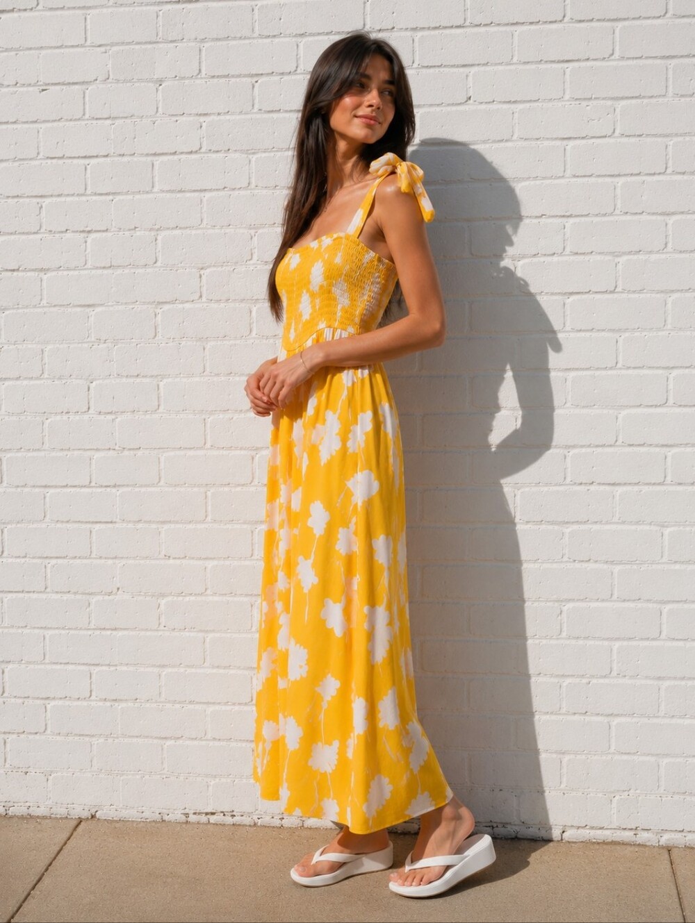 Smocked Tie Strap Ginkgo Yellow Midi Dress  DVF for Target Diane Von Furstenberg